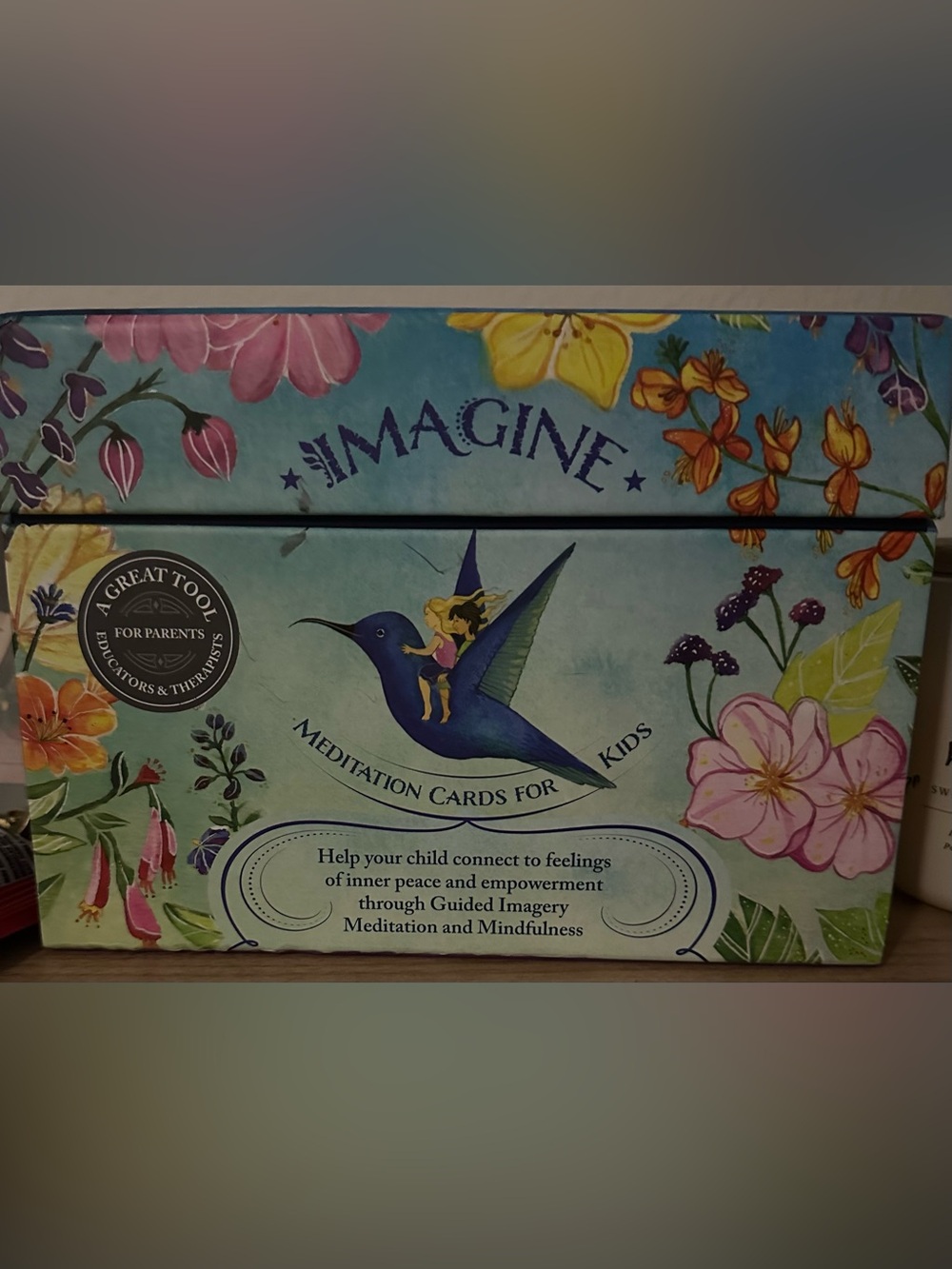Imagine Meditation Cards for Kids - Blue Floral Box